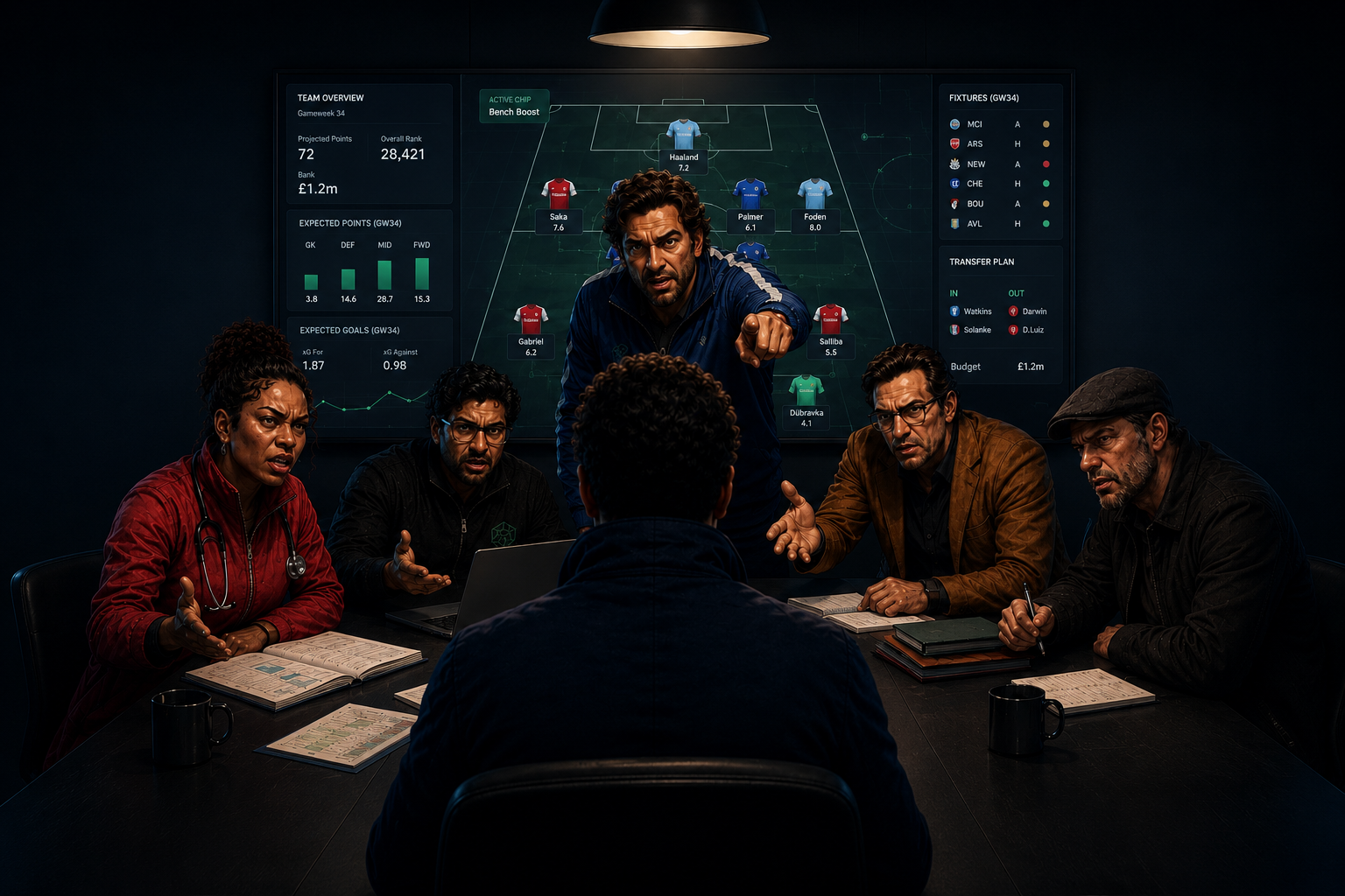 The backroom staff gathered around the tactical table